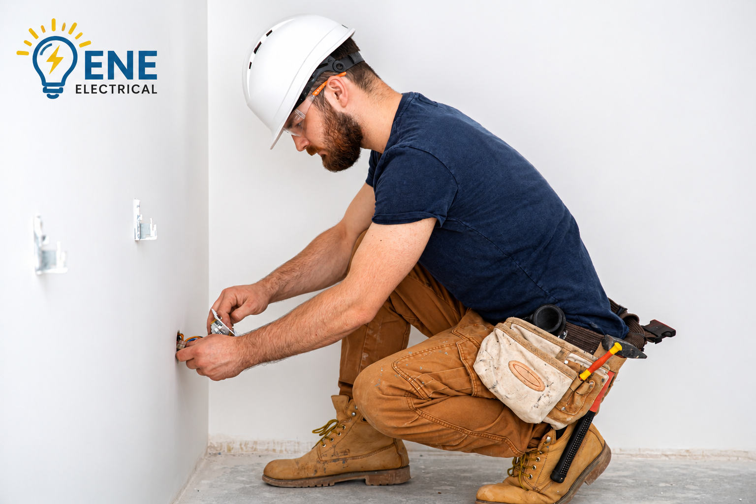 ENE Electrical technician installing a wall outlet